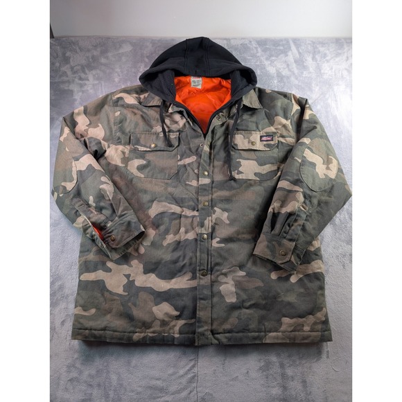 Dickies Other - Dickies Mens Camo Hooded Shirt Jacket 2XL Quilted Lining Canvas Workwear Coat